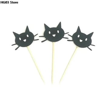 12PCS Sliver Gold Pink Black Cat Cupcake Toppers Избор на сладко животно Cat Cake Topper Сватбена детска украса за рожден ден