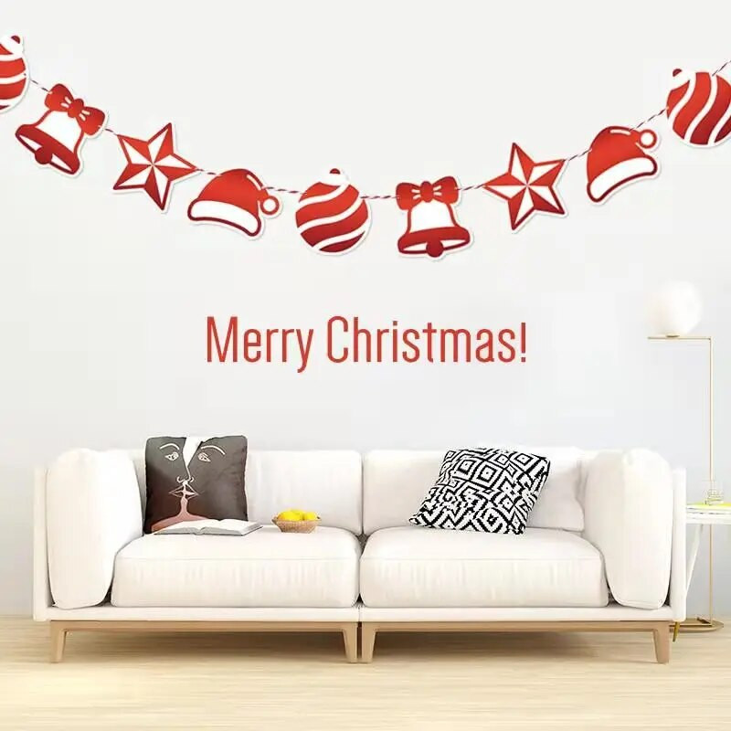 Animacinis filmas Kalėdų Vėliavos Reklaminė juosta Kalėdų Senelis Žingsniai Varpeliai Girliandos Vaikams Linksmų Kalėdų vakarėlis Šventinis Navidad Naujųjų Metų dekoras