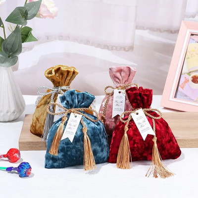 Βελούδινο υφασμάτινο κορδόνι τσάντα φούντα Velvet Candy Box Τσάντες δώρου Θήκες αποθήκευσης καραμέλας Διοργανωτής κοσμημάτων για πάρτι γενεθλίων γάμου