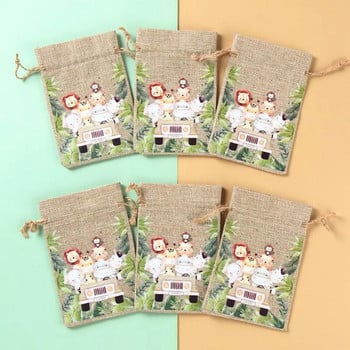 Jungle Animal Candy Bags Drawring Birthday Party Wedding Decoration Kids Wild One Safari Party Decor Baby Shower Sack Gift Bag