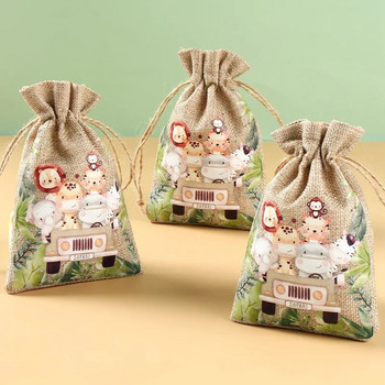 Jungle Animal Candy Bags Drawring Birthday Party Wedding Decoration Kids Wild One Safari Party Decor Baby Shower Sack Gift Bag