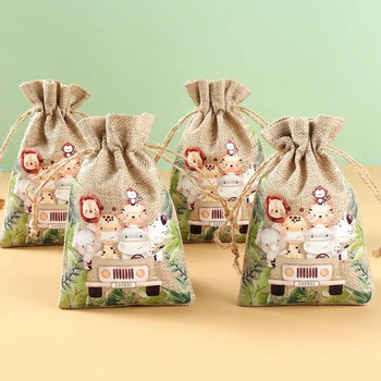 Jungle Animal Candy Bags Drawring Birthday Party Wedding Decoration Kids Wild One Safari Party Decor Baby Shower Sack Gift Bag