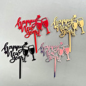 Acrylic Cake Topper Letter Happy New Year with Wine Glass Cheers Μπομπονιέρες ψησίματος παραμονής χρονιάς