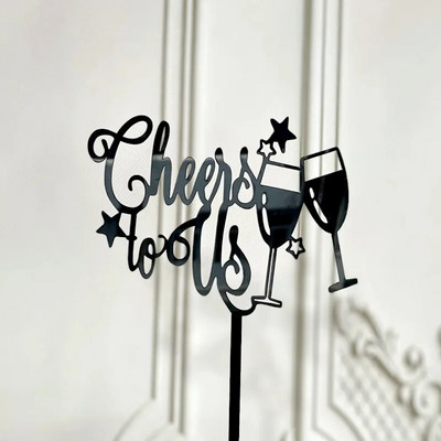 Acrylic Cake Topper Letter Happy New Year with Wine Glass Cheers Μπομπονιέρες ψησίματος παραμονής χρονιάς