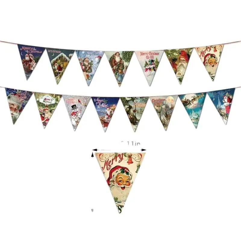Kalėdų puošmena Vintažinis trikampis ištraukiamas vėliavos reklamjuostė Linksmų Kalėdų Naujųjų Metų Gimtadienis Vestuvių vakarėlis Kabanti skerdenos girliandos dekoras