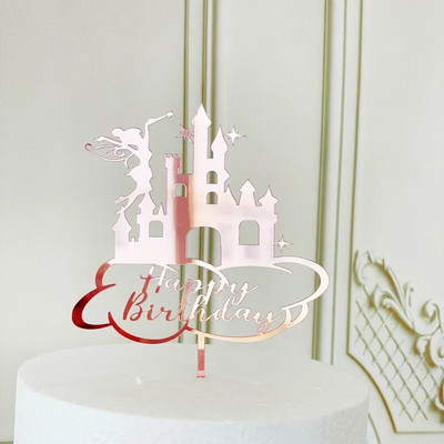 New Fairy Girls Happy Birthday Cake Topper Χρυσό ακρυλικό χαριτωμένο γωνιακό κάλυμμα κέικ για μωρά κορίτσια Διακοσμήσεις τούρτας γενεθλίων