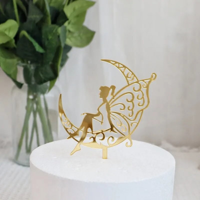 New Fairy Girls Happy Birthday Cake Topper Χρυσό ακρυλικό χαριτωμένο γωνιακό κάλυμμα κέικ για μωρά κορίτσια Διακοσμήσεις τούρτας γενεθλίων