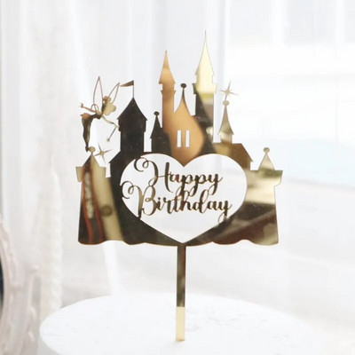 New Fairy Girls Happy Birthday Cake Topper Χρυσό ακρυλικό χαριτωμένο γωνιακό κάλυμμα κέικ για μωρά κορίτσια Διακοσμήσεις τούρτας γενεθλίων