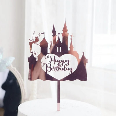 New Fairy Girls Happy Birthday Cake Topper Χρυσό ακρυλικό χαριτωμένο γωνιακό κάλυμμα κέικ για μωρά κορίτσια Διακοσμήσεις τούρτας γενεθλίων