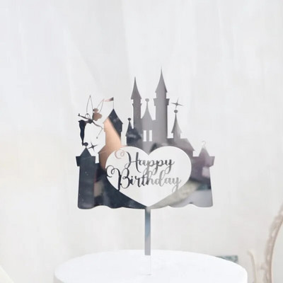 New Fairy Girls Happy Birthday Cake Topper Χρυσό ακρυλικό χαριτωμένο γωνιακό κάλυμμα κέικ για μωρά κορίτσια Διακοσμήσεις τούρτας γενεθλίων
