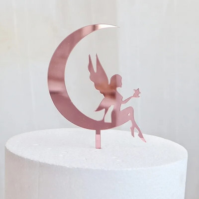 New Fairy Girls Happy Birthday Cake Topper Χρυσό ακρυλικό χαριτωμένο γωνιακό κάλυμμα κέικ για μωρά κορίτσια Διακοσμήσεις τούρτας γενεθλίων