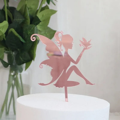 New Fairy Girls Happy Birthday Cake Topper Χρυσό ακρυλικό χαριτωμένο γωνιακό κάλυμμα κέικ για μωρά κορίτσια Διακοσμήσεις τούρτας γενεθλίων