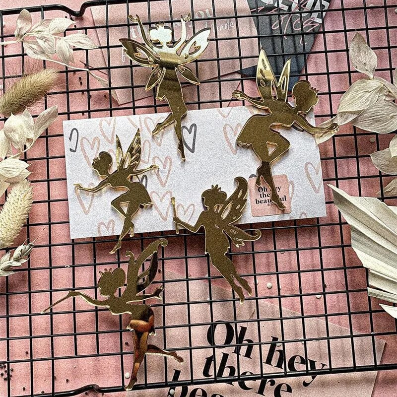 Naujas "Fairy Girls" su gimtadieniu torto dangtelis Auksinis akrilinis mielas kampinis torto dangtelis, skirtas mergaičių gimtadienio tortų dekoravimui