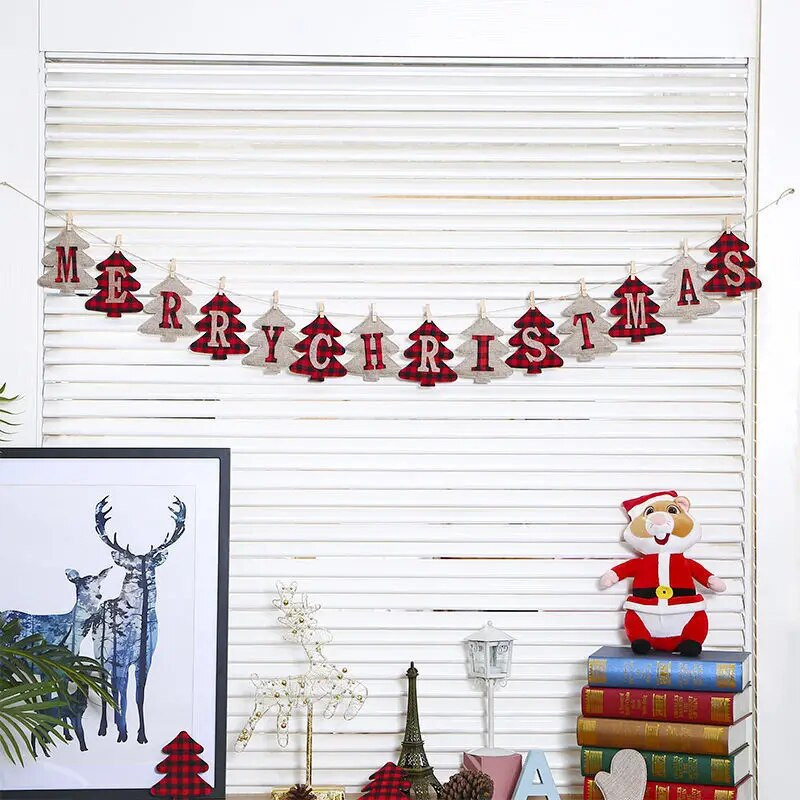 Kalėdinės reklaminės juostelės kalėdinės kojinės pirštinės Kalėdų eglutės trikampio vėliavos dekoracijos ir pakabinimo rinkiniai