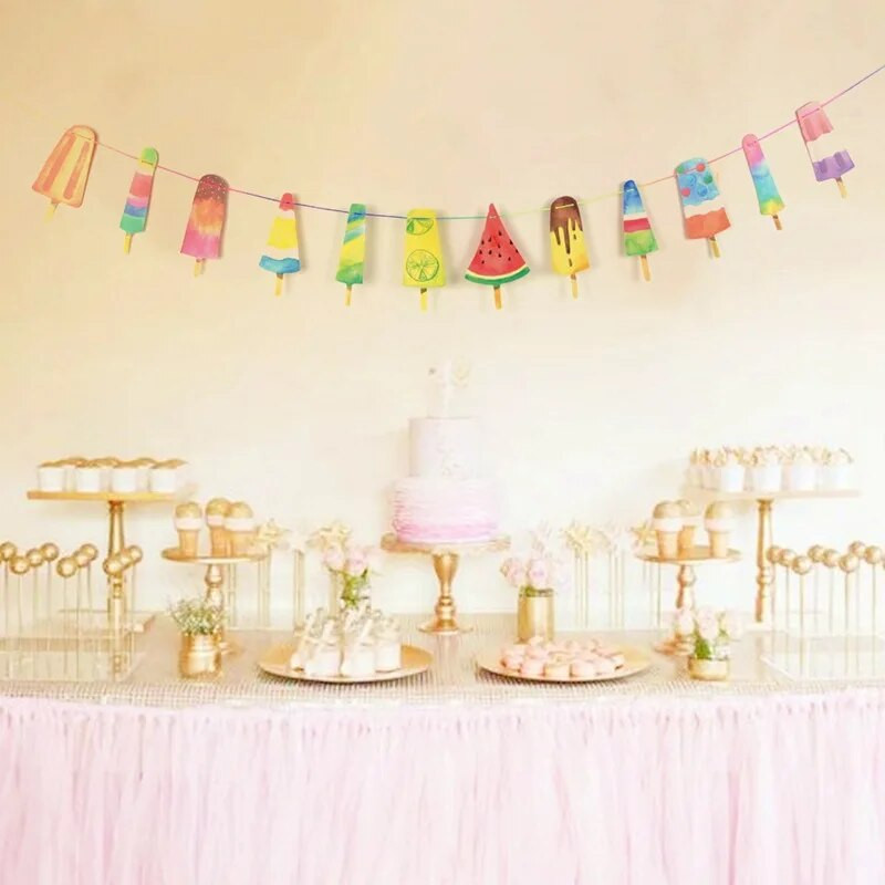 Havajų teminis vakarėlis Popsicle Virvelė Banner Juostelės Girliandos Gimtadienio ženklai Vakarėliai Kabantys ryšulių papuošimai