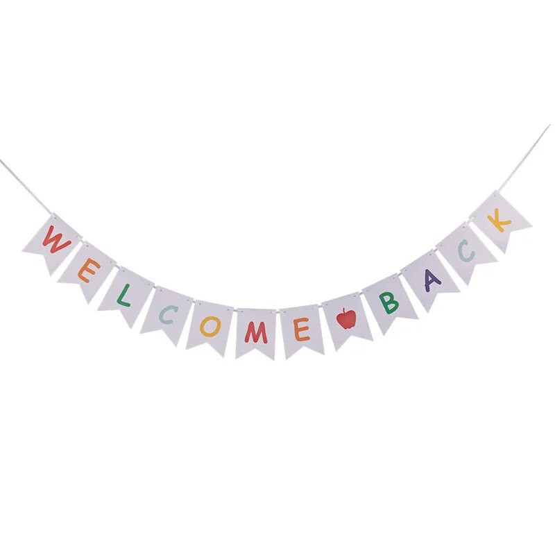 Sezono atidarymo vakarėlio dekoravimas Spalvinga šrifto popierinė reklamjuostė GRĮŽTI Į MOKYKLĄ Reklamjuostė Klasės fonas Sienos „pasidaryk pats“ dekoro išdėstymas