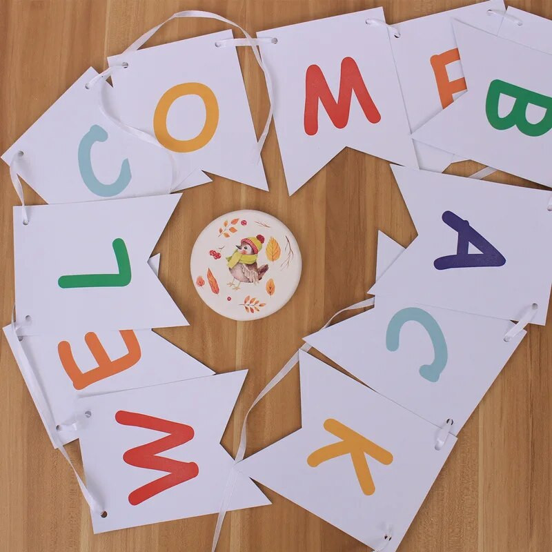 Sezono atidarymo vakarėlio dekoravimas Spalvinga šrifto popierinė reklamjuostė GRĮŽTI Į MOKYKLĄ Reklamjuostė Klasės fonas Sienos „pasidaryk pats“ dekoro išdėstymas