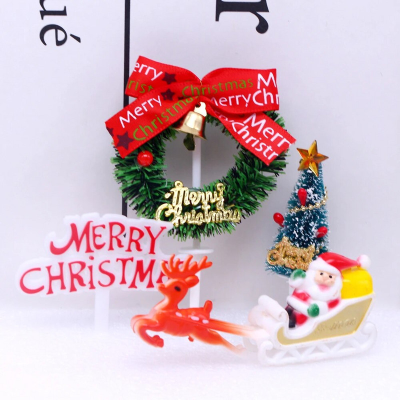 4 vnt Kalėdų pyrago tvarsčiai Kalėdų Senelio elnio žvaigždės medžio varpelio girlianda stovi bandeles keksiukų vakarėlio stalas Valgomas gimtadienio vestuvių dekoras