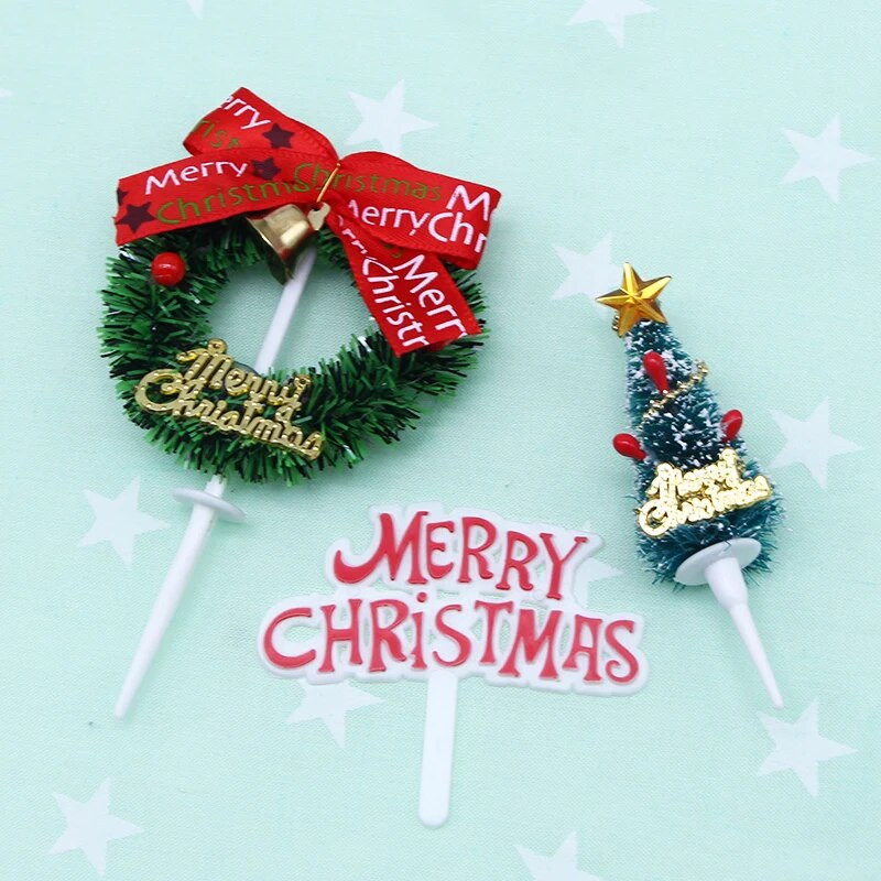 4 vnt Kalėdų pyrago tvarsčiai Kalėdų Senelio elnio žvaigždės medžio varpelio girlianda stovi bandeles keksiukų vakarėlio stalas Valgomas gimtadienio vestuvių dekoras