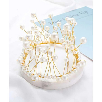 1 бр. Изкуствена перла Златна корона Декорация на торта Модерен топер за торта за сватба, рожден ден