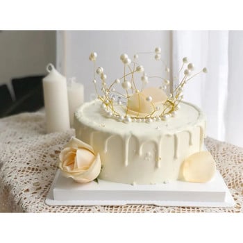 1 бр. Изкуствена перла Златна корона Декорация на торта Модерен топер за торта за сватба, рожден ден