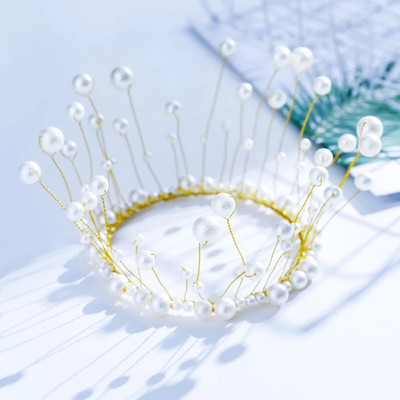 1 τμχ Faux Pearl Golden Crown Διακόσμηση τούρτας Μοντέρνο κάλυμμα κέικ για γάμο, πάρτι γενεθλίων