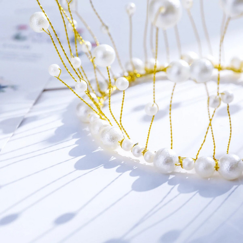 1 vnt dirbtinio perlo auksinės karūnos torto dekoravimas šiuolaikiškas torto užpilas vestuvėms, gimtadienio vakarėliui