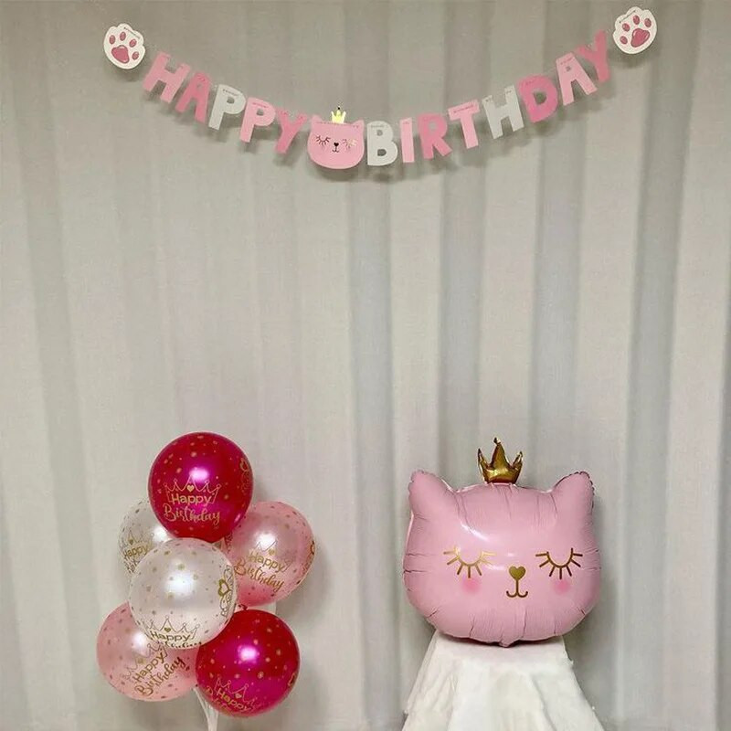 Popierinis su gimtadieniu Laiškas Virvelė Reklamjuostė Vėliava Rožinė Animacinis Karūna Katės traukiamos Baneriai Merginos gimtadienio Kūdikių Vakarėlio Vakarėlio puošmena