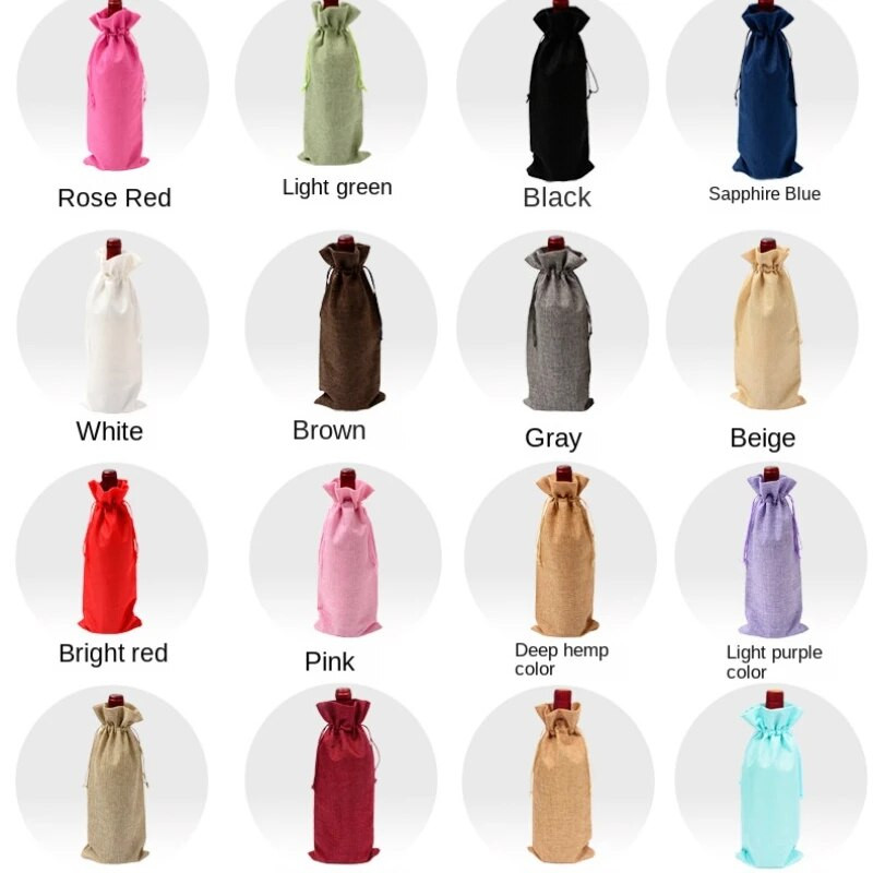 10 vnt/stal. 15x35 cm Kalėdų Naujųjų Metų vakarėlis Šampanas Raudonojo vyno raištelis Lininis vyno butelis Pakavimo maišeliai Dekoro dovanos