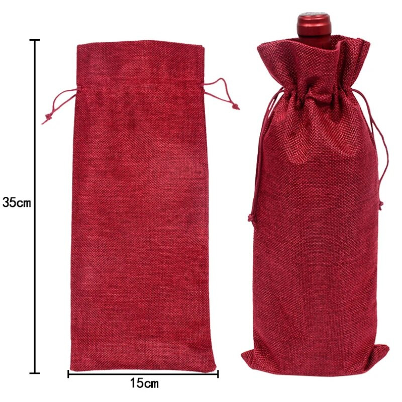 10 vnt/stal. 15x35 cm Kalėdų Naujųjų Metų vakarėlis Šampanas Raudonojo vyno raištelis Lininis vyno butelis Pakavimo maišeliai Dekoro dovanos