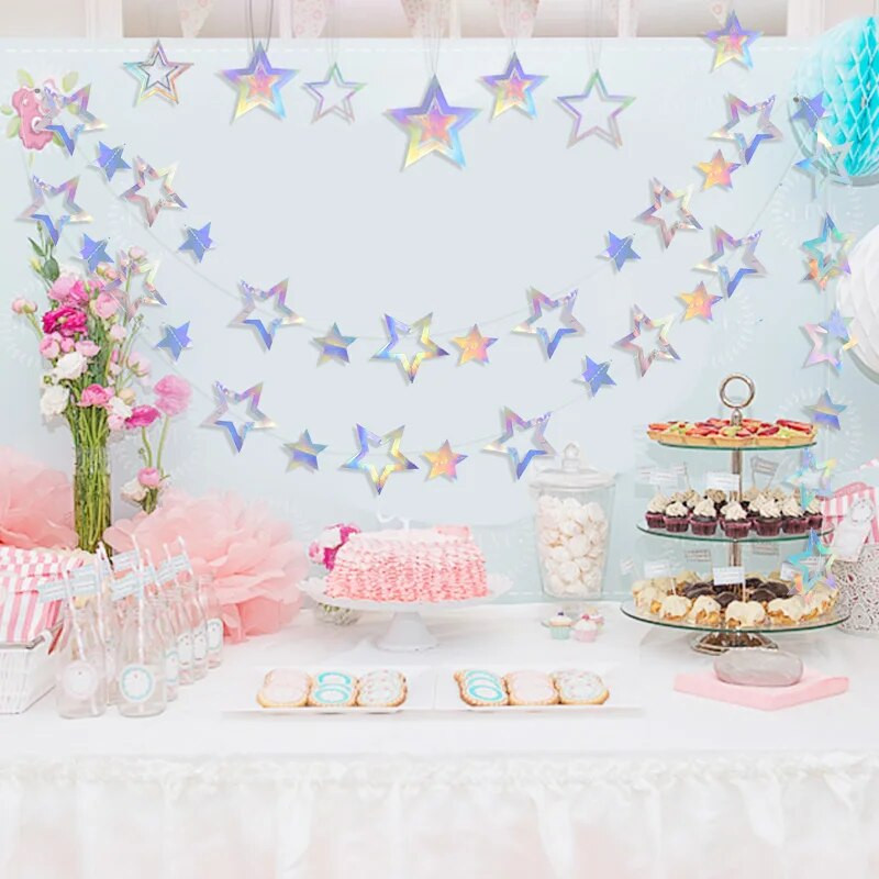 3,8–4,2 m auksinė sidabrinė popierinė girlianda, skirta gimtadienio vestuvių dekoravimui Aukštos kokybės blizgančio popieriaus kabanti Ramadano dekoracija