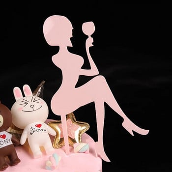 Fashion Lady Girl Cake Topper Акрилен флаг за сватбена торта Декорация Честит рожден ден Cupcake Toppers Празнично парти десерт Консумативи
