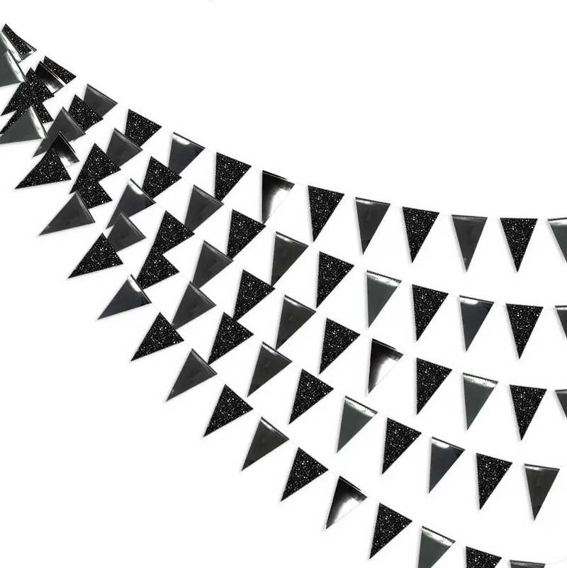 Helovino kabančios girliandos skraidyklės Blizgučiai juodi Gimtadienio trikampis Reklamjuostė Popierinė Vėliava Naujųjų Metų skraidyklės vakarėlio puošmena