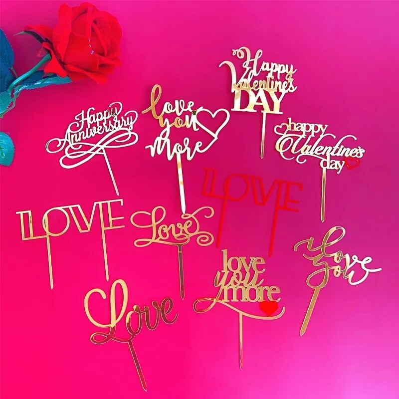 Vakarėlio LOVE torto įdėklas Vestuvių torto papuošimas jubiliejaus diena Torto viršaus vėliavos dekoras Valentino meilės akrilo torto kortelių dekoravimas