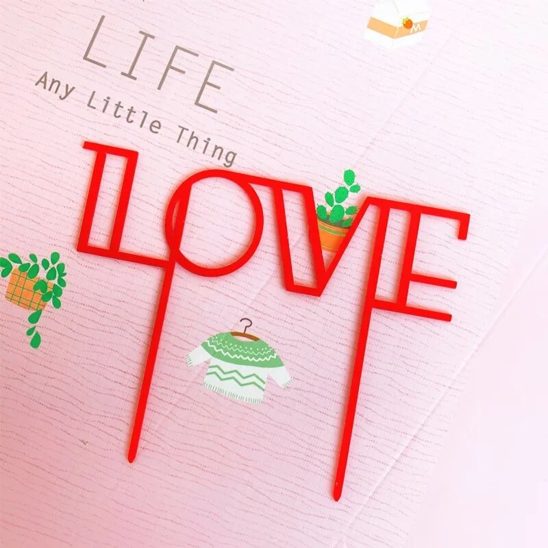 Vakarėlio LOVE torto įdėklas Vestuvių torto papuošimas jubiliejaus diena Torto viršaus vėliavos dekoras Valentino meilės akrilo torto kortelių dekoravimas