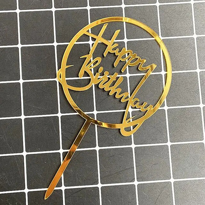Νέο Creative Rose Gold Topper για τούρτες Happy Birthday Acrylic Cake Toppers For Birthday Party Cake Decor Cupcake Flag Party Supplies