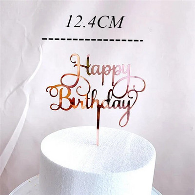 Νέο Creative Rose Gold Topper για τούρτες Happy Birthday Acrylic Cake Toppers For Birthday Party Cake Decor Cupcake Flag Party Supplies