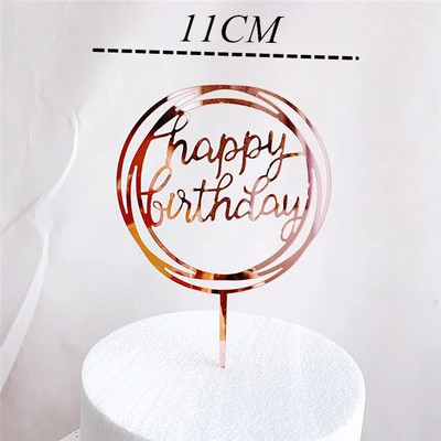Νέο Creative Rose Gold Topper για τούρτες Happy Birthday Acrylic Cake Toppers For Birthday Party Cake Decor Cupcake Flag Party Supplies