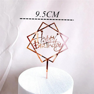 Νέο Creative Rose Gold Topper για τούρτες Happy Birthday Acrylic Cake Toppers For Birthday Party Cake Decor Cupcake Flag Party Supplies