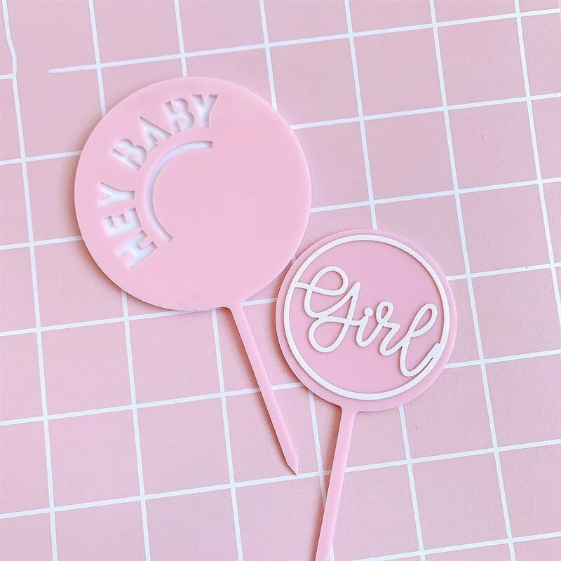 Berniukas ir mergaitė su gimtadieniu, torto puošmena Kūdikio gimtadienio pyrago kepurė Vėliava akrilo pyrago kepurė Gimtadienio vakarėlio torto puošmena