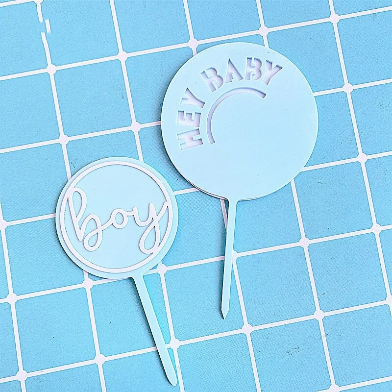 Berniukas ir mergaitė su gimtadieniu, torto puošmena Kūdikio gimtadienio pyrago kepurė Vėliava akrilo pyrago kepurė Gimtadienio vakarėlio torto puošmena