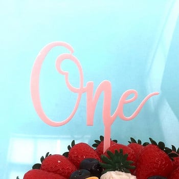 Розово злато One Birthday Cake Toppers Акрилни baby 1 St честит рожден ден Cake Topper за Baby Shower парти торти Десертни декорации