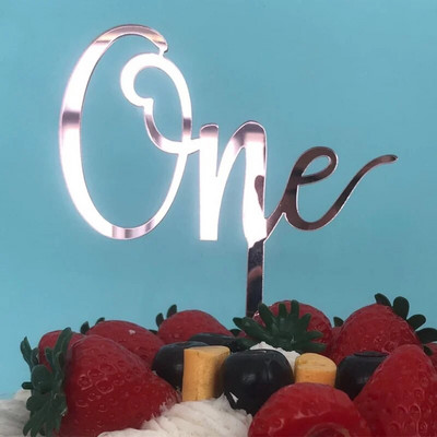Roosa kullast ühe sünnipäeva tordikatted Akrüülist beebi 1. sünnipäevaks palju õnne sünnipäevaks Baby Shower Peokoogid Magustoidu kaunistused