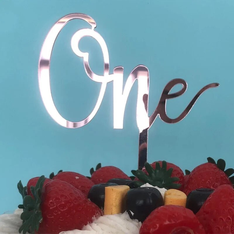 Rožinio aukso Vieno gimtadienio tortų apmušalai Akriliniai kūdikių 1 Šv. gimtadienio pyragaičiai kūdikių vakarėliui.