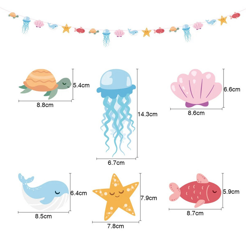 Vandenyno tematikos konfeti girlianda medūza jūrų žvaigždė Gimtadienio dekoracijos Vaikų dienos dekoracijos