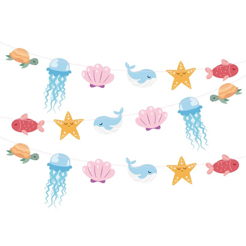 Vandenyno tematikos konfeti girlianda medūza jūrų žvaigždė Gimtadienio dekoracijos Vaikų dienos dekoracijos