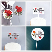 3D Rose Love Akrüülist pulmakoogi kattekiht Sõbrapäeva pulmapeo koogi lipud Kaunistab DIY pulmade magustoidu koogi kaunistus