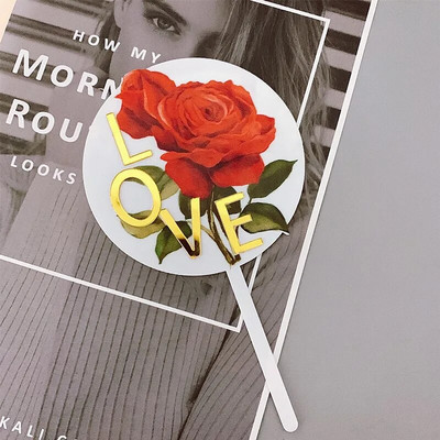 3D Rose Love Akrüülist pulmakoogi kattekiht Sõbrapäeva pulmapeo koogi lipud Kaunistab DIY pulmade magustoidu koogi kaunistus