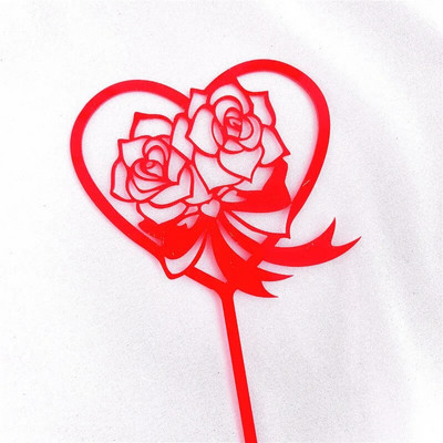 INS New Love Heart Ακρυλικό κάλυμμα για τούρτα γάμου Χρυσά λουλούδια Τούρτα ροζ για τούρτα για την ημέρα του Αγίου Βαλεντίνου Διακοσμήσεις τούρτας για πάρτι γάμου