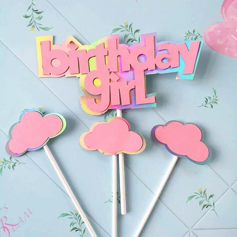 1vnt kūrybinis lazerinis rožinis mėlynas vaivorykštės debesies karaliaus torto įdėklas kūdikio gimtadienio šventės torto dekoravimas deserto stalo torto įdėklas vėliavėlė